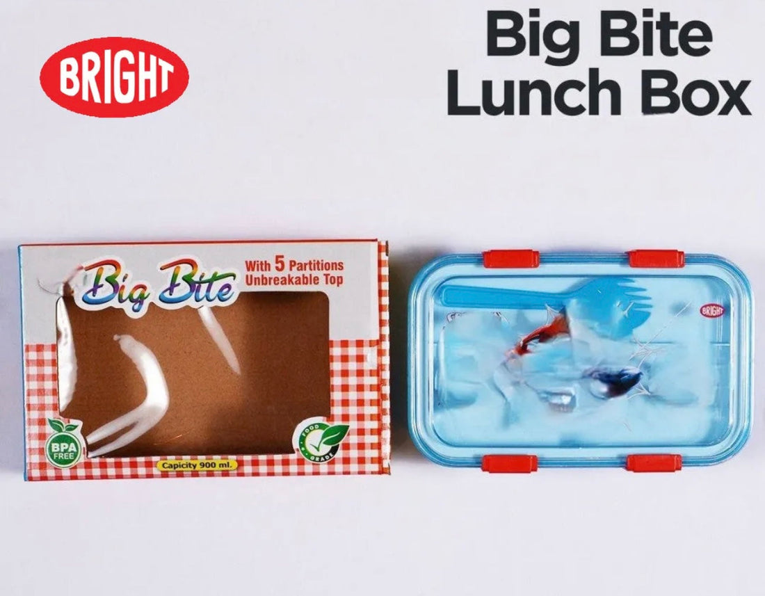 Bright Big Bite Lunch Box 900ml with fork, Cartoon Printed Plastic