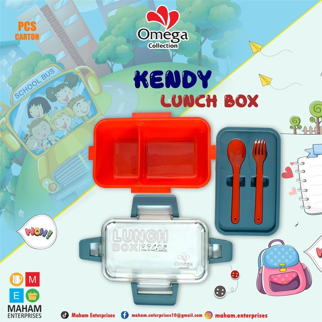 Kendy 2-Portion Elegant Look Plastic Tiffin & Lunch-Box With Spoon and Fork ( Random Colors Will be Sent )